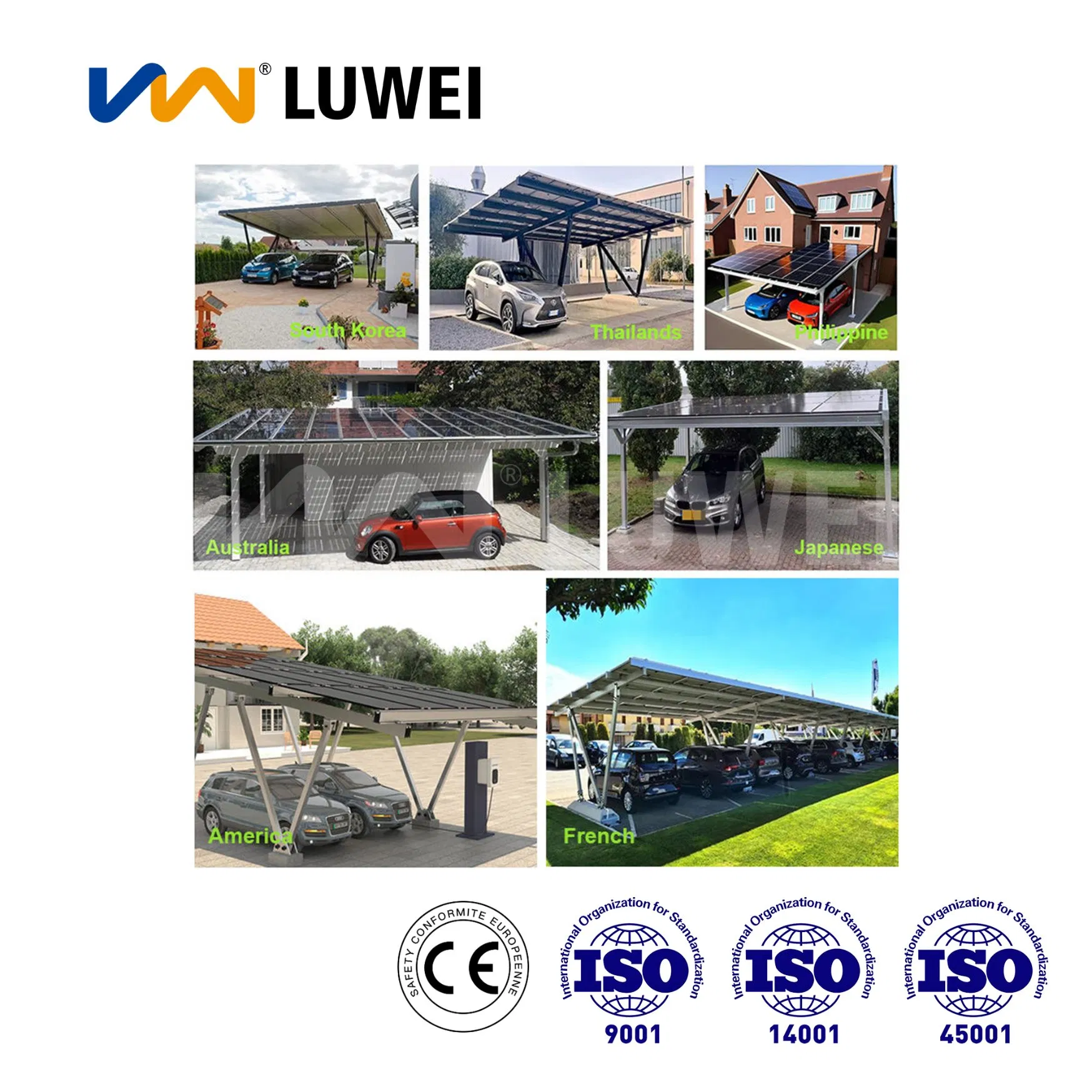 Customized Luwei Solar Zm Steel Energy Carport Commercial Kit Solutions