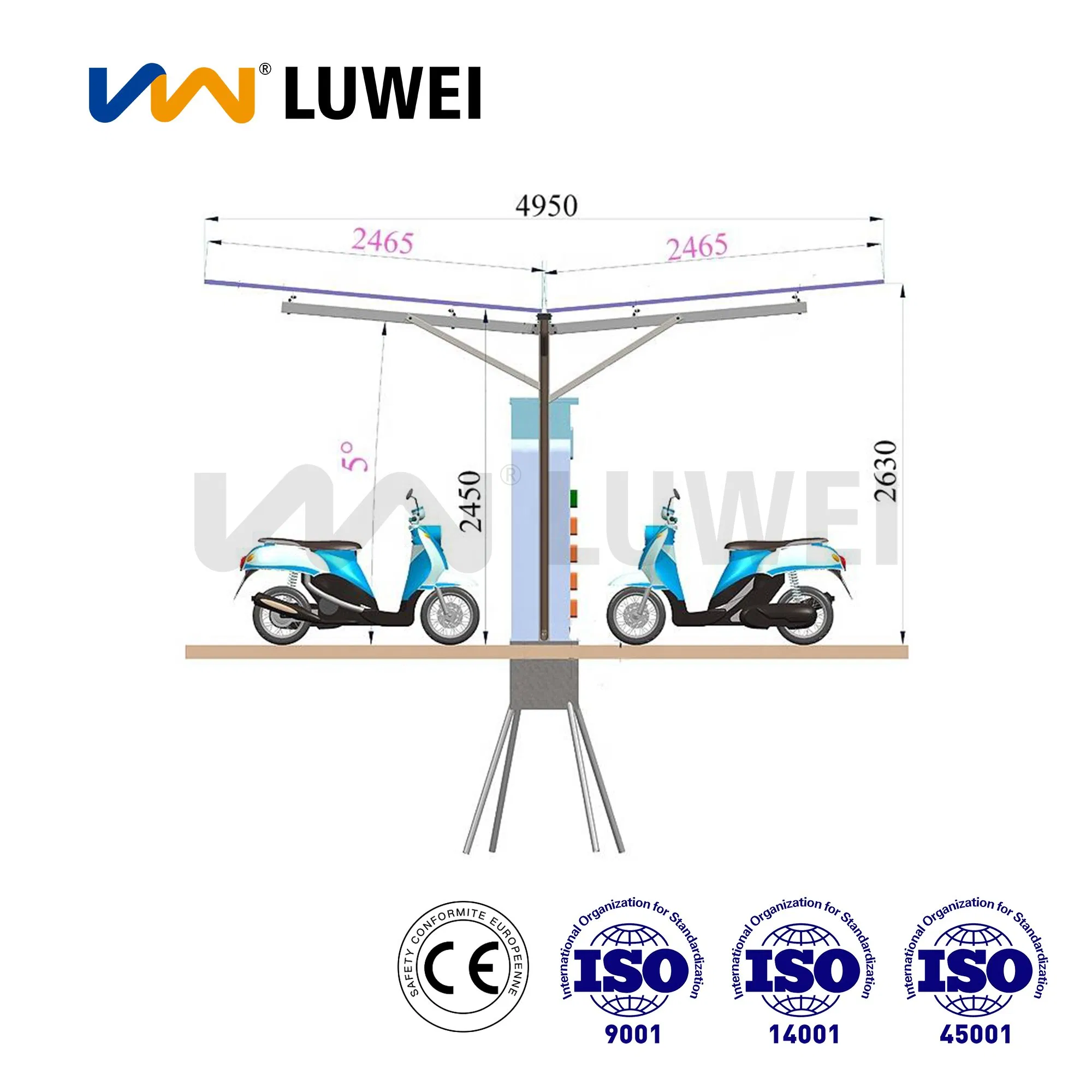 Customized Luwei Solar Zm Steel Energy Carport Commercial Kit Solutions