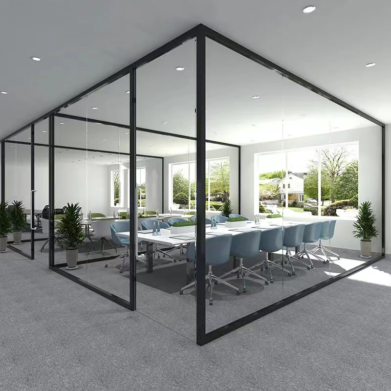 Glass Partition Office Partition Aluminum Frame Removable Glass Partition Wall Soundproof Office Wall System