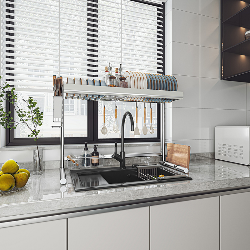 Mingling 201 Stainless Steel Heavy-Duty Single Tier Kitchen Dish Shelf Over-Sink Storage Rack