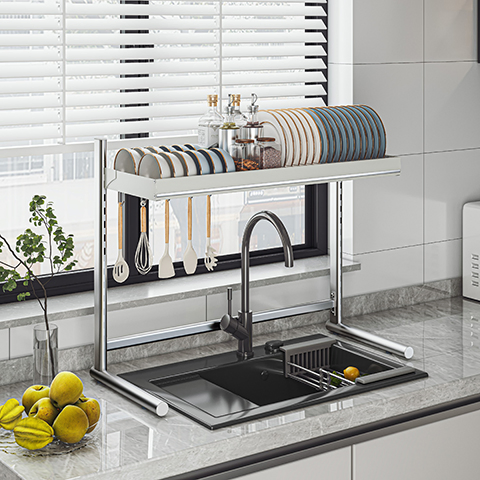 Mingling 201 Stainless Steel Heavy-Duty Single Tier Kitchen Dish Shelf Over-Sink Storage Rack