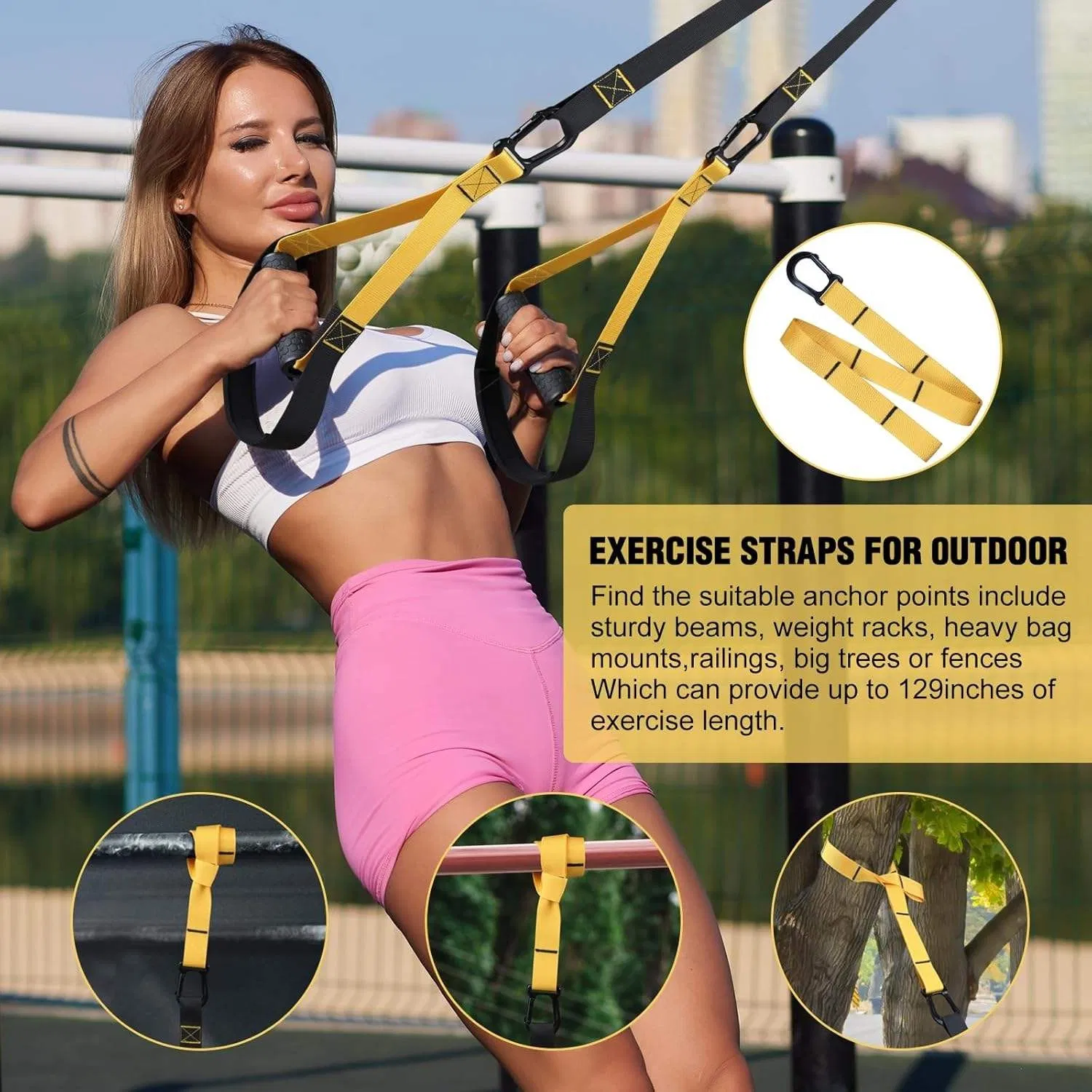 Home Resistance Training Kit Suspension Trainer Set with Extension Strap Door Anchor Handles for Workout Body Core Exercise