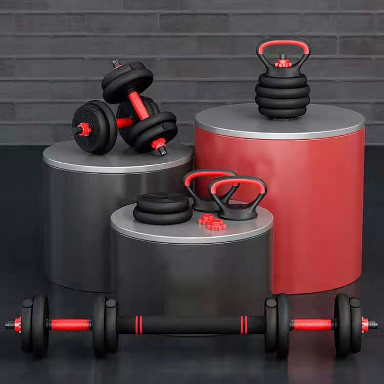Sporting Equipment Weightlifting 6in1 Adjustable Kettlebell Barbell Dumbbell Gym Fitness Rubber Covered Cement Dumbbell