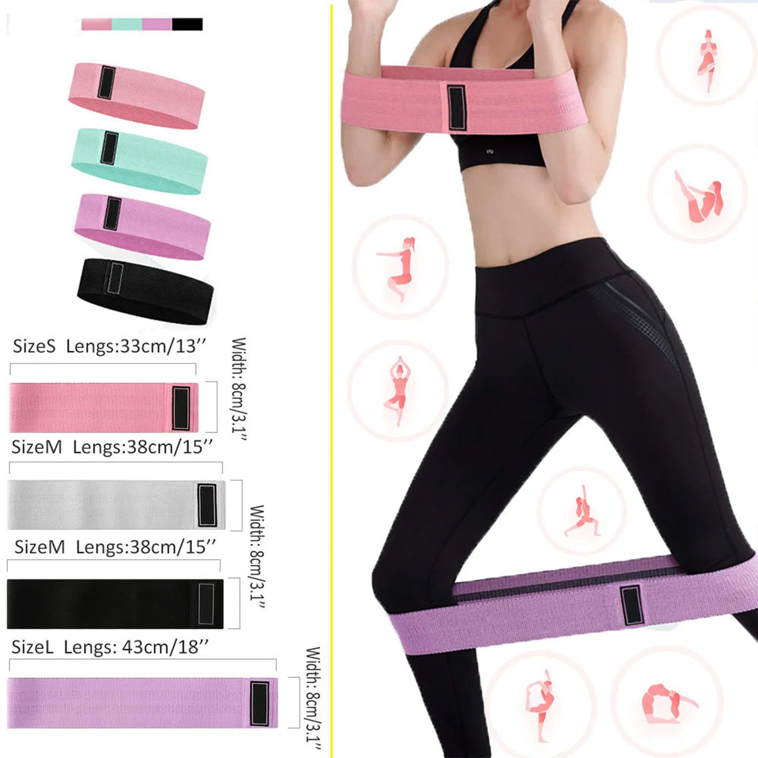 Anti-Slip Fabric Glute Resistance Bands 3 Set with Storage Bag