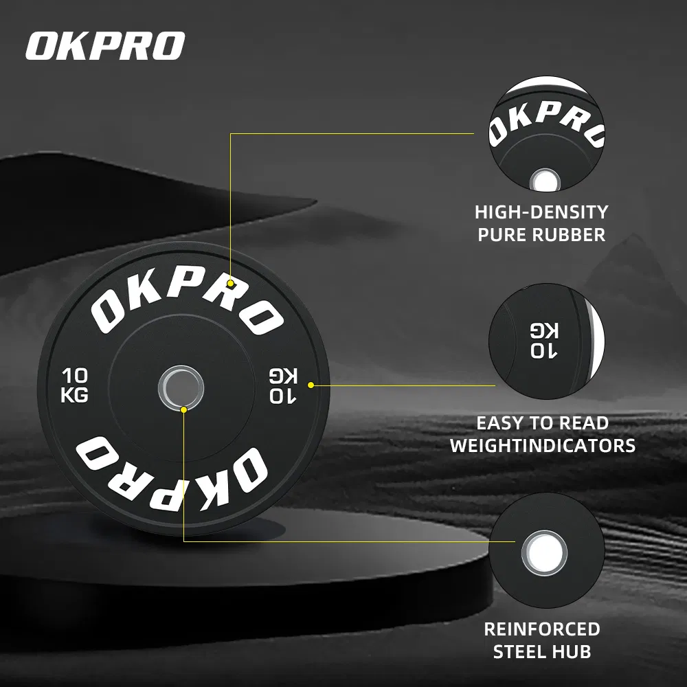 Wholesale Fitness Equipment Competition Standard Bumper Plate Gym Black Rubber Weight Plate