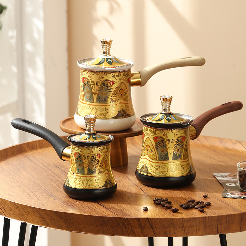 أبريق قهوة على الطراز العتيق 1PCS مصنوع من الفولاذ المقاوم للصدأ، أبريق قهوة تركي مصنوع يدويًا وكوب حليب، إمدادات عبر الحدود