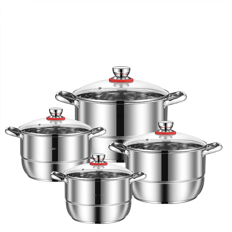 وعاء بخار متعدد الوظائف قابل للتكديس لطبخ الحساء ومرق الطهي 3 قطع 4PCS أواني الطهي من الفولاذ المقاوم للصدأ