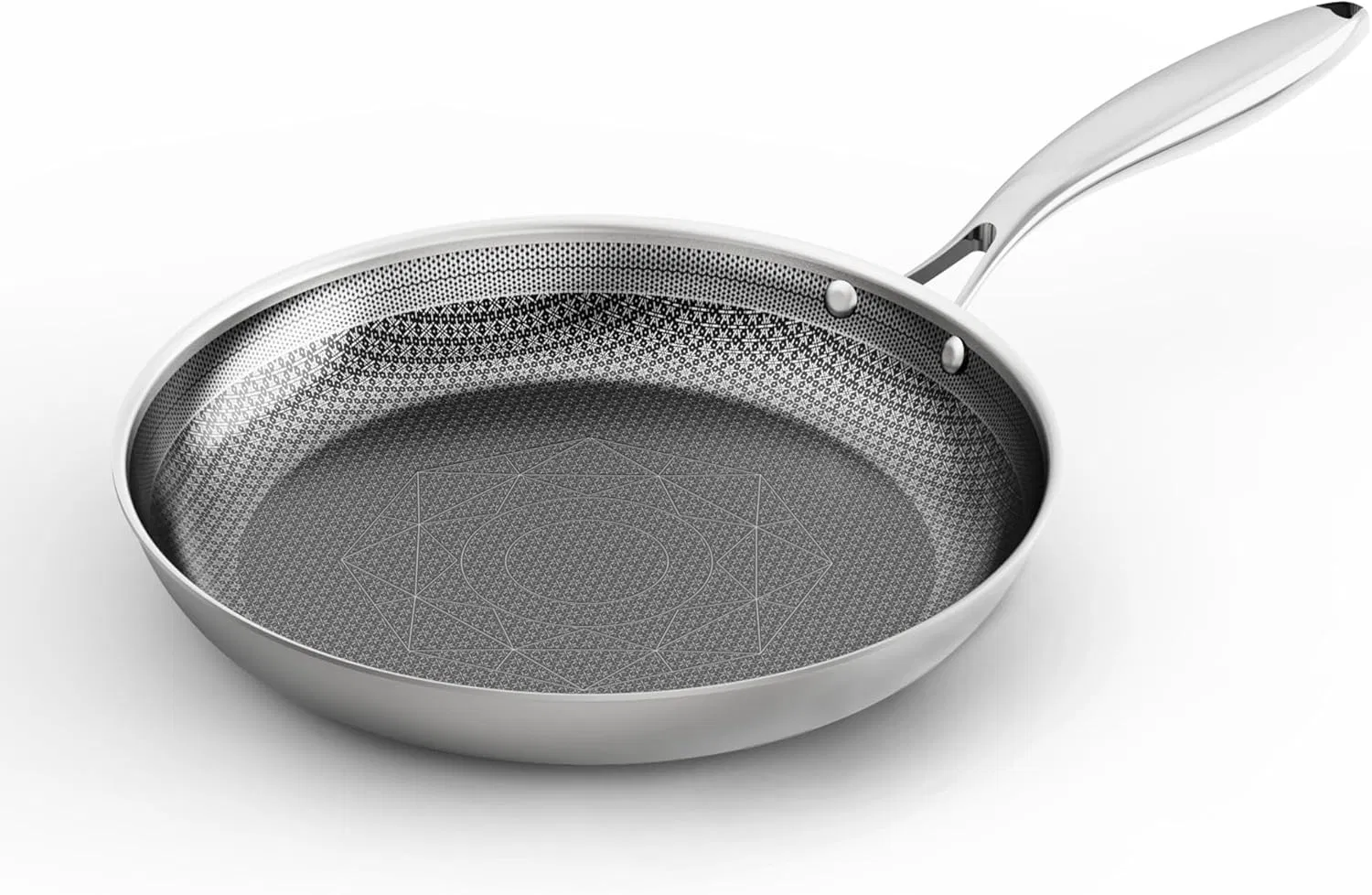 8-Inch مقلاة من الفولاذ المقاوم للصدأ، مقلاة غير لاصقة هجينة، 3-Ply أواني طهي مدمجة، توزيع متساوٍ للحرارة، آمنة في غسالة الصحون والفرن، مع مقبض يبقى بارداً