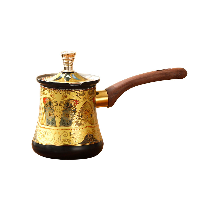 أبريق قهوة على الطراز العتيق 1PCS مصنوع من الفولاذ المقاوم للصدأ، أبريق قهوة تركي مصنوع يدويًا وكوب حليب، إمدادات عبر الحدود