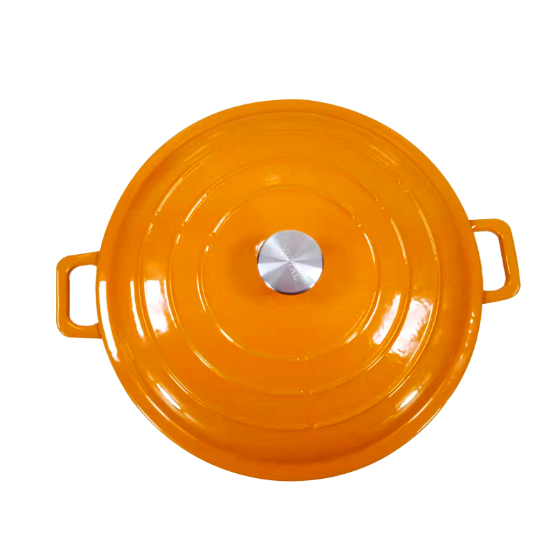 وعاء حديدي زهر ضحل من أمازون 3.8qt مع مقبض مزدوج وحافة مسطحة وقاعدة مسطحة مع زر من الفولاذ المقاوم للصدأ