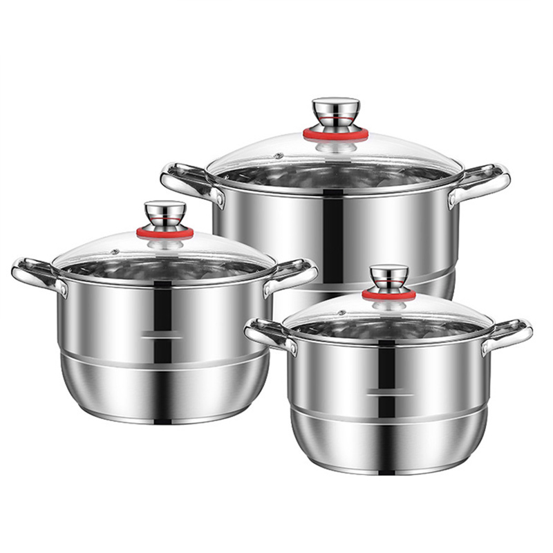 وعاء بخار متعدد الوظائف قابل للتكديس لطبخ الحساء ومرق الطهي 3 قطع 4PCS أواني الطهي من الفولاذ المقاوم للصدأ