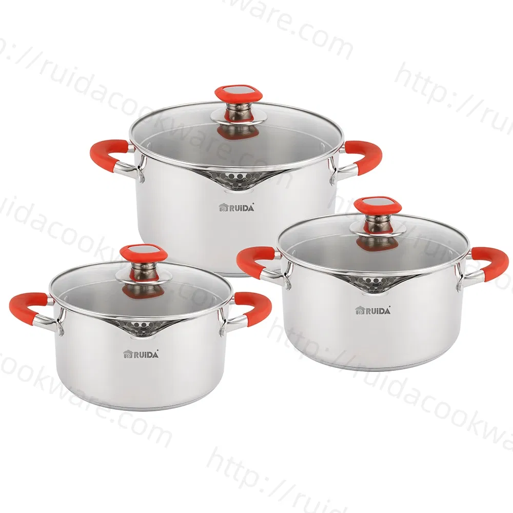 وعاء حساء طاجن مصفاة غطاء زجاجي 6PCS أواني طهي من الفولاذ المقاوم للصدأ