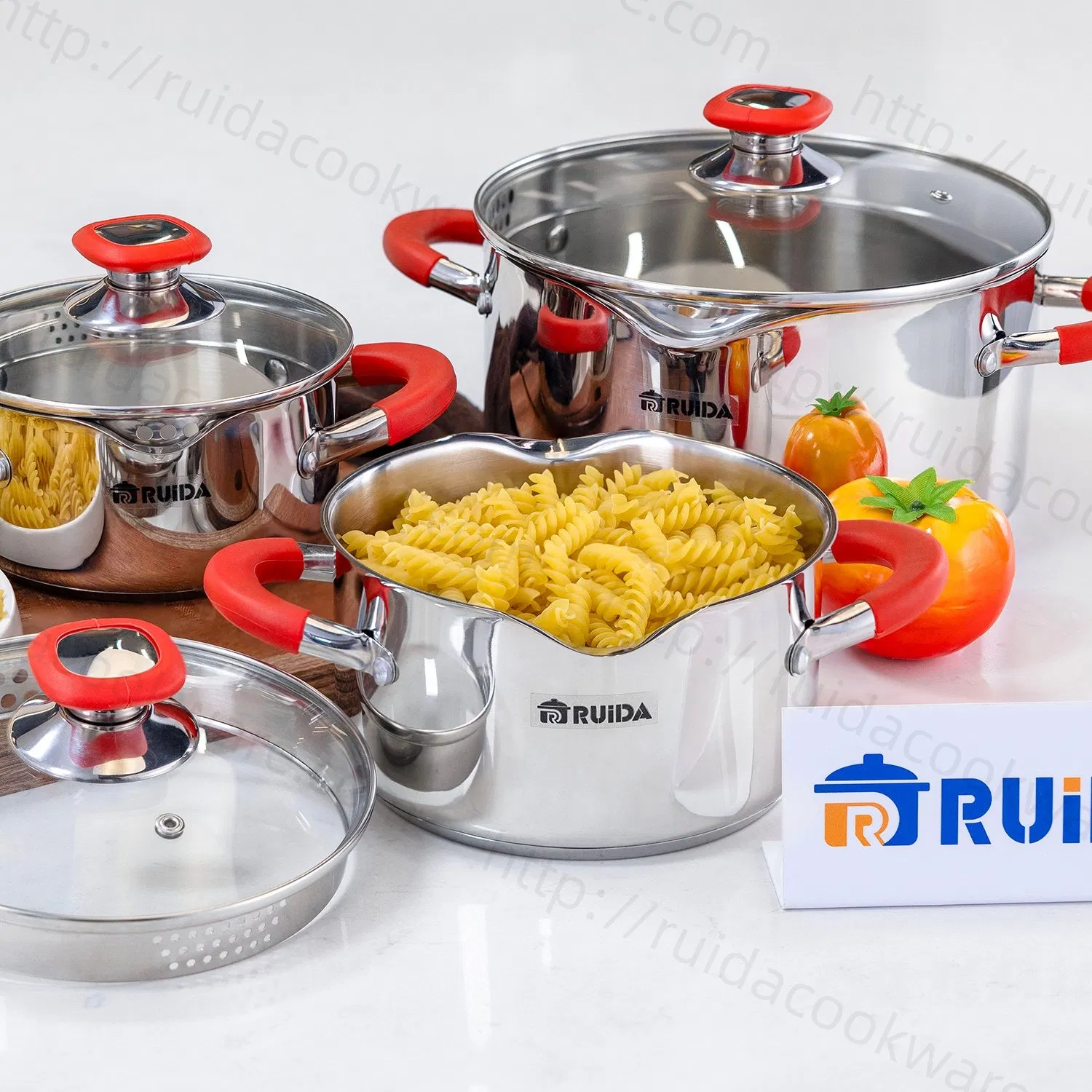 وعاء حساء طاجن مصفاة غطاء زجاجي 6PCS أواني طهي من الفولاذ المقاوم للصدأ