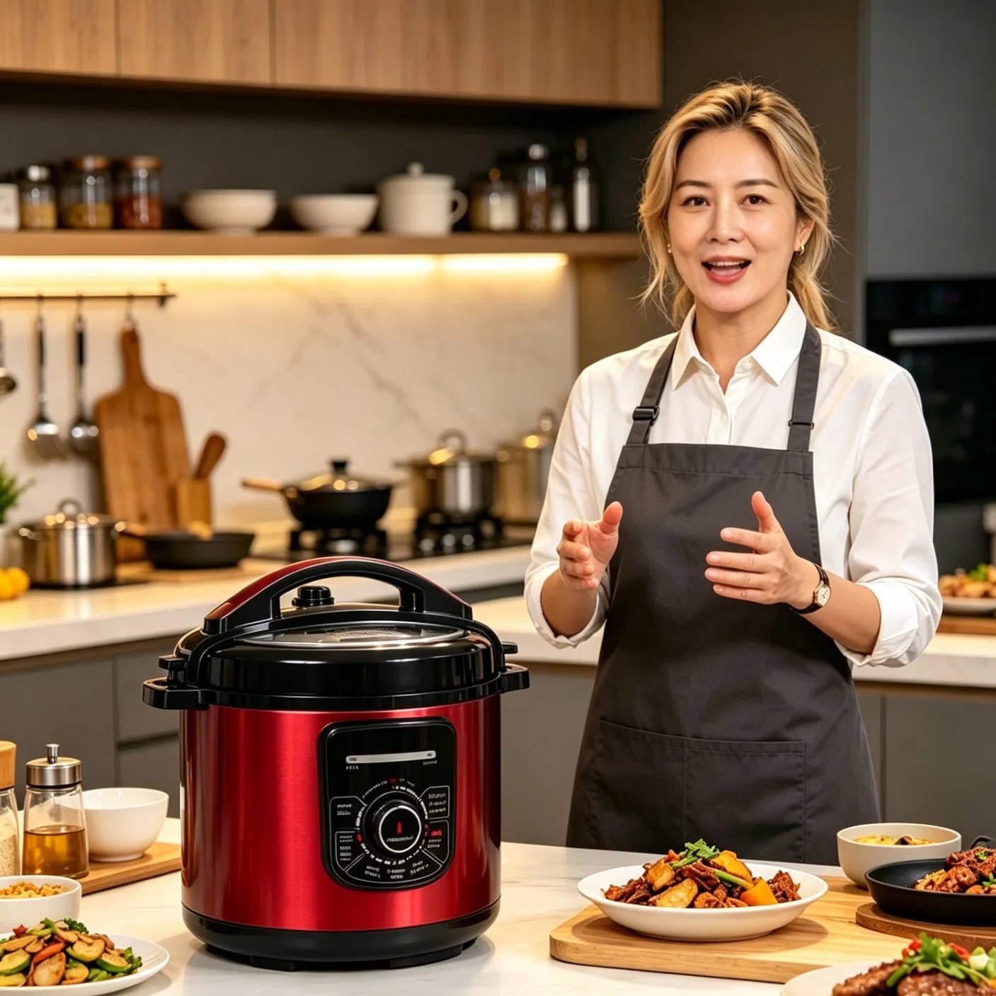 8-in-1 طباخ ضغط كهربائي بتحكم لمسة واحدة، 6L طباخ أرز متعدد الوظائف من الفولاذ المقاوم للصدأ