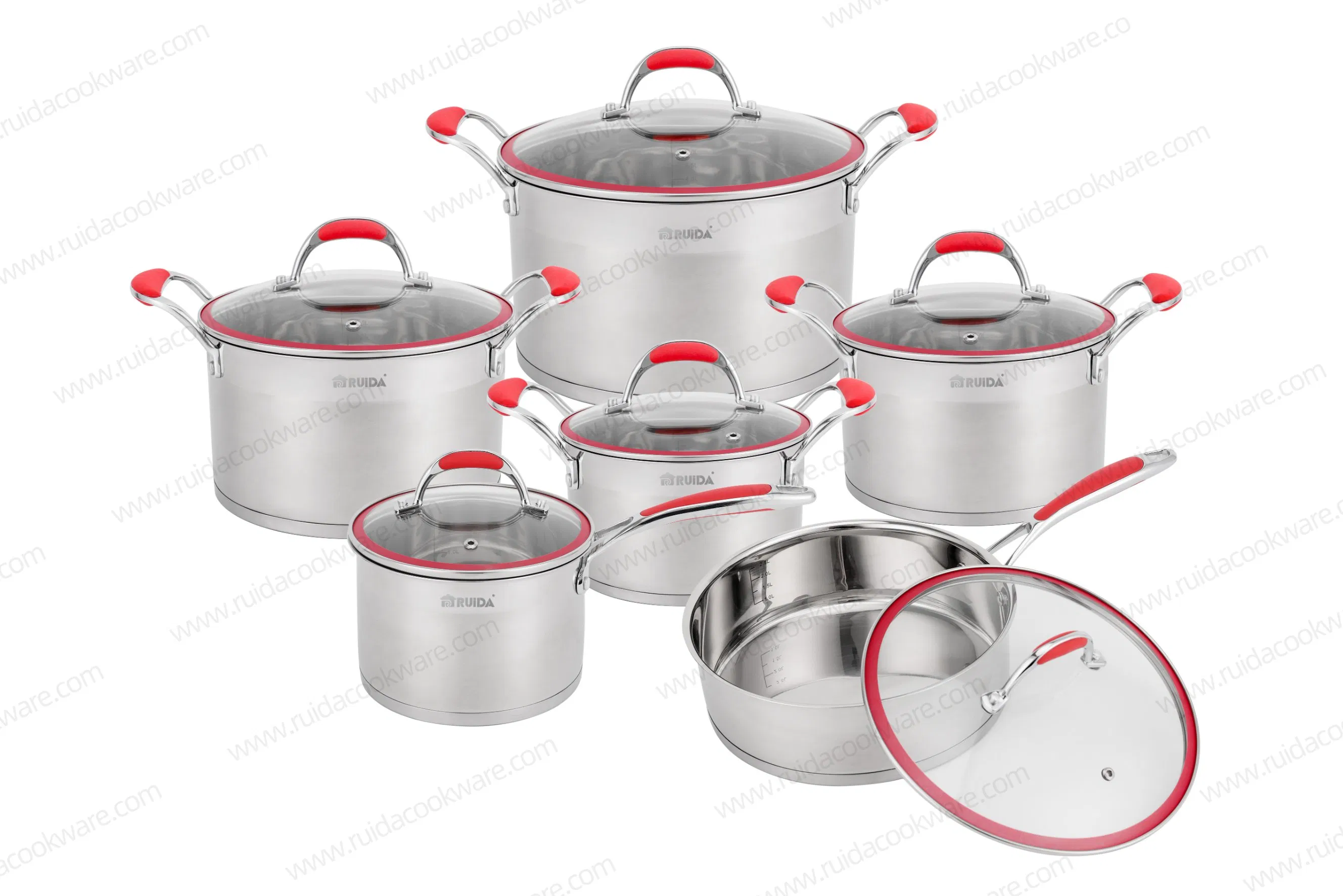 مجموعة أواني الطهي من الفولاذ المقاوم للصدأ 12PCS ذات القاع المزدوج السميك للأدوات المطبخية