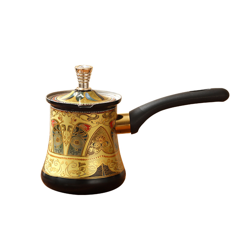 أبريق قهوة على الطراز العتيق 1PCS مصنوع من الفولاذ المقاوم للصدأ، أبريق قهوة تركي مصنوع يدويًا وكوب حليب، إمدادات عبر الحدود