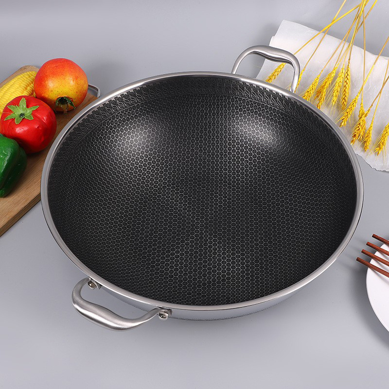 40/44cm مقلاة كبيرة من الفولاذ المقاوم للصدأ مع دخان زيت منخفض ووعاء على شكل خلية نحل