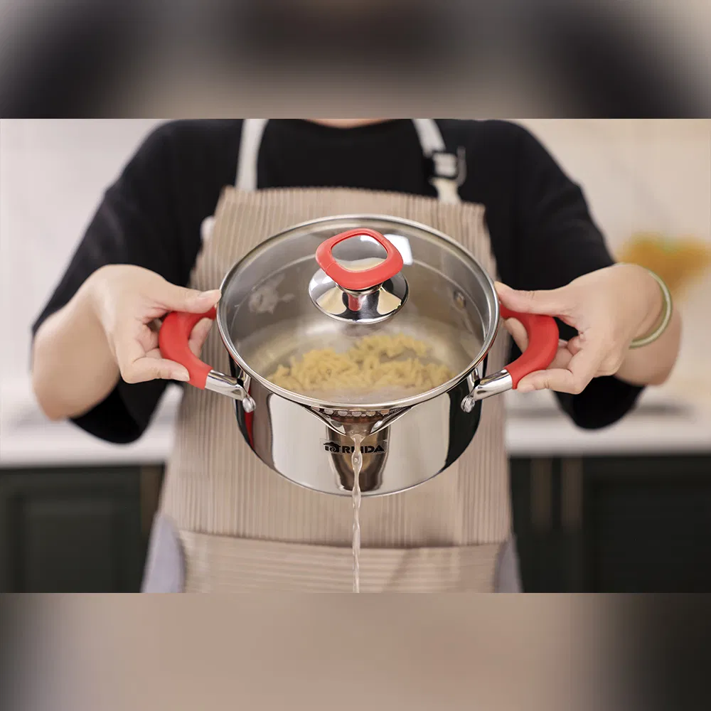 وعاء حساء طاجن مصفاة غطاء زجاجي 6PCS أواني طهي من الفولاذ المقاوم للصدأ