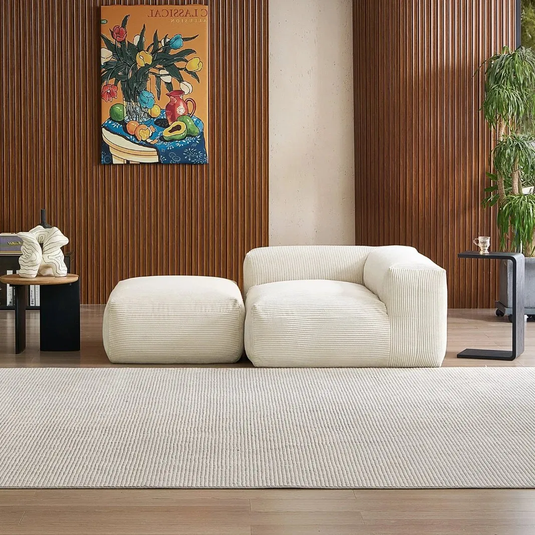Luxury Corduroy Foam Sofa Corner Modular Sectional with Ottoman Compressed Sofa