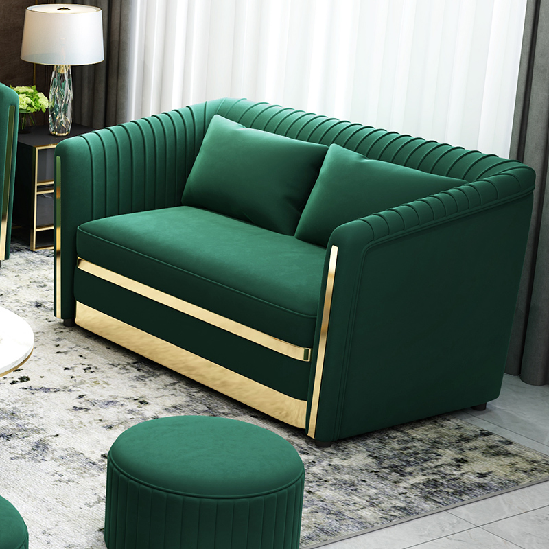 Luxury Modern Metal Green Velvet Sectional Set Living Room Fabric Sofa for Home Furniture Design