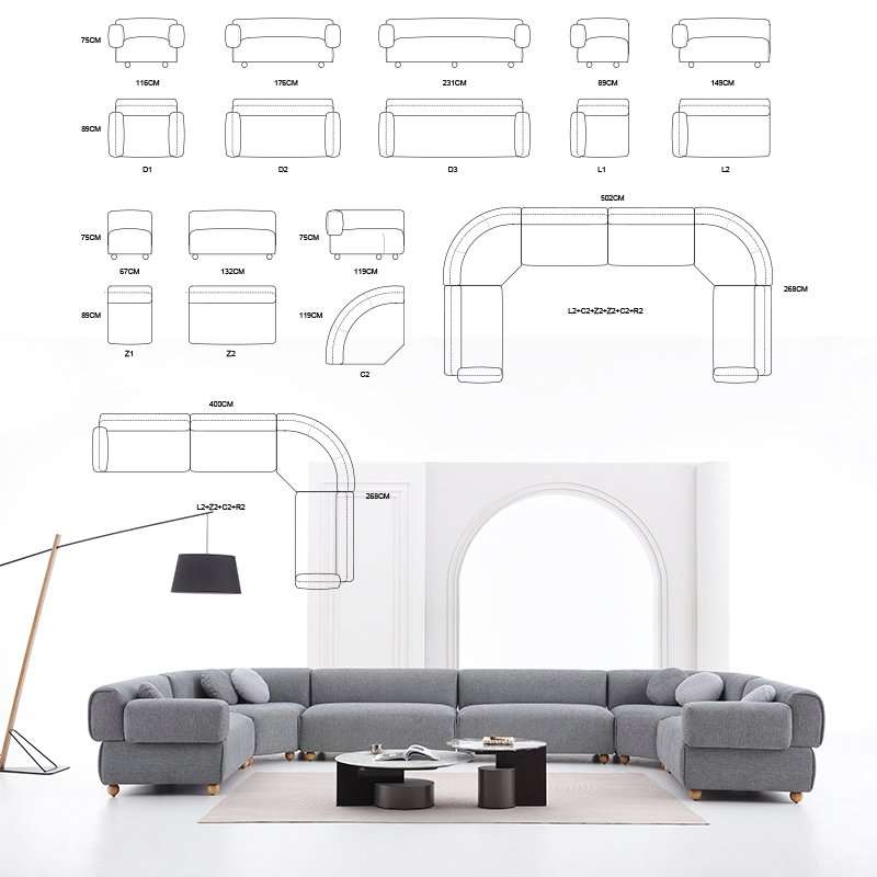 Classic Solid Wood Fabric Corner Sofa Nordic Modern Design Hotel Apartment Mall Italian Light Luxury Sofa for Villa