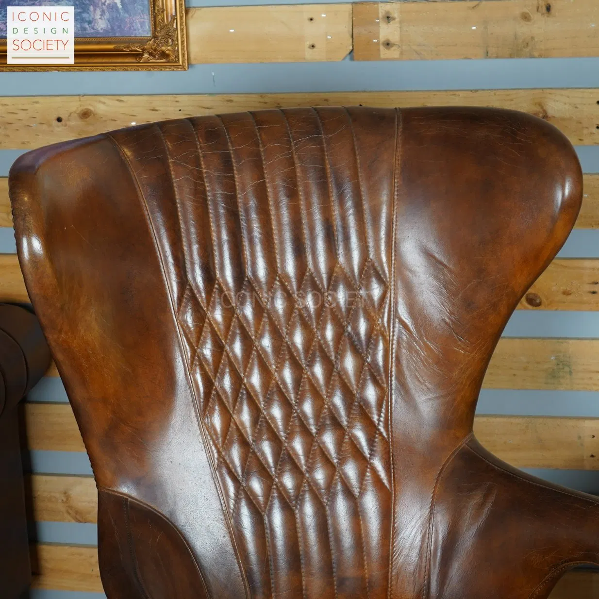 Vintage Living Room Sitting Room Furniture Wooden Frame Chair Hotel Wingback Club Genuine Caster Leather Chair