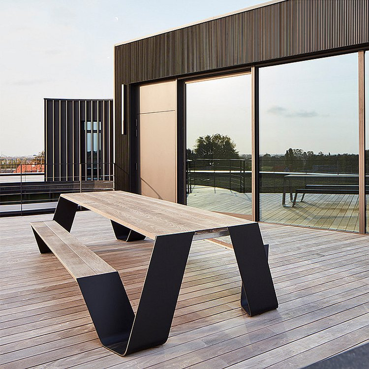 Outdoor Park Garden Aluminum Alloy Table and Chair Set Hotel Outdoor Teak Table and Chair Bench