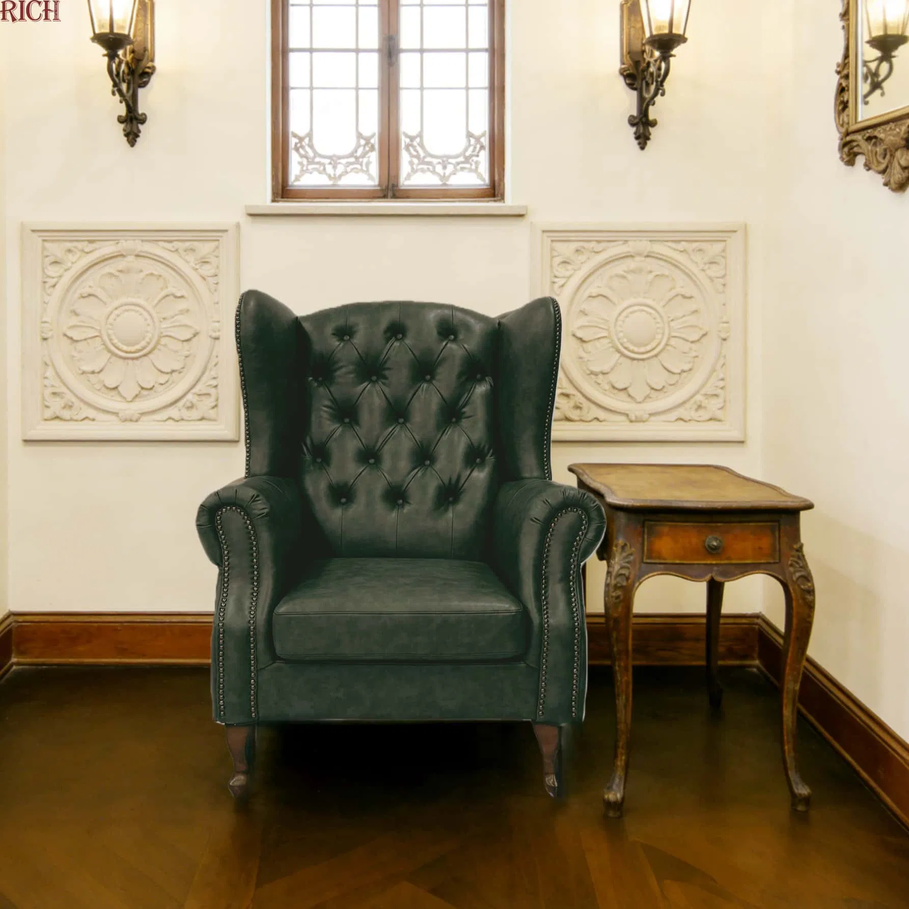 Modern Hotel Living Room Vintage Retro Leather Button Wingback Leisure Accent Chair