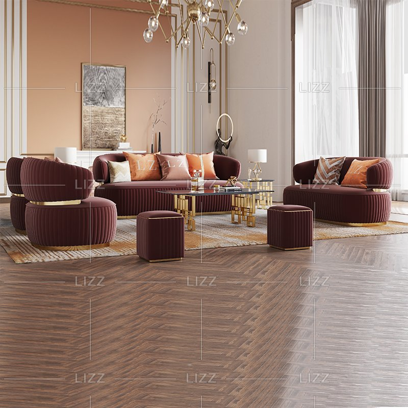 Foshan Factory Home Furniture Living Room Velvet Fabric Sofa Chair Set for Villa