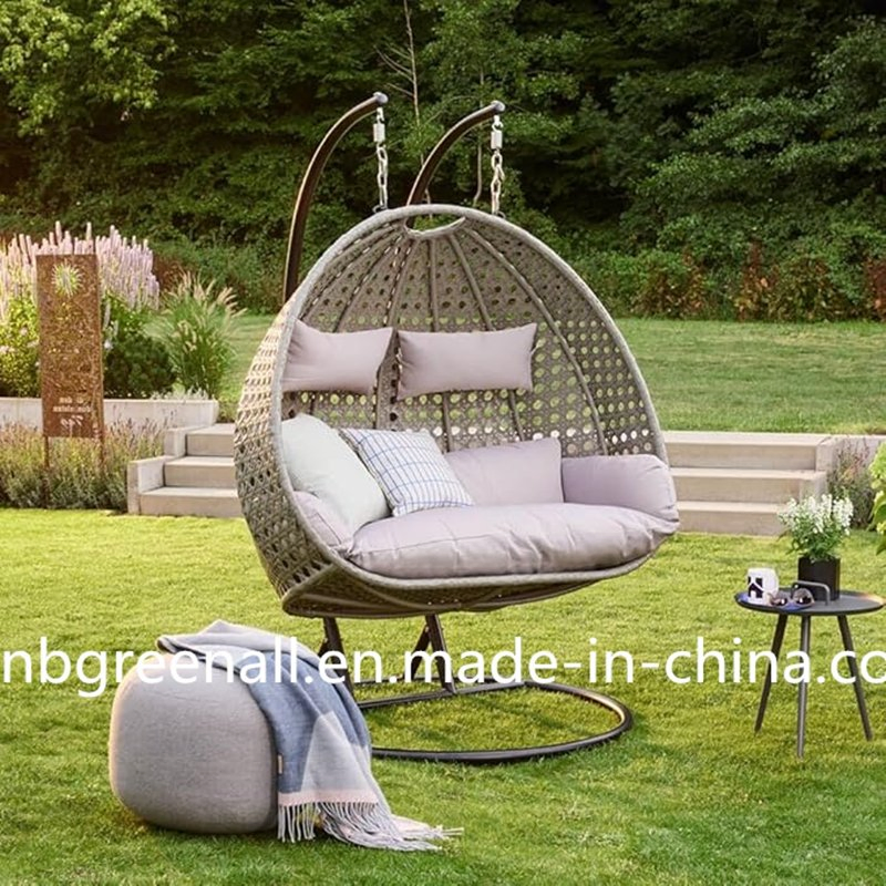 Balançoire œuf suspendue en rotin tressé pour jardin, chaise longue double place extérieure