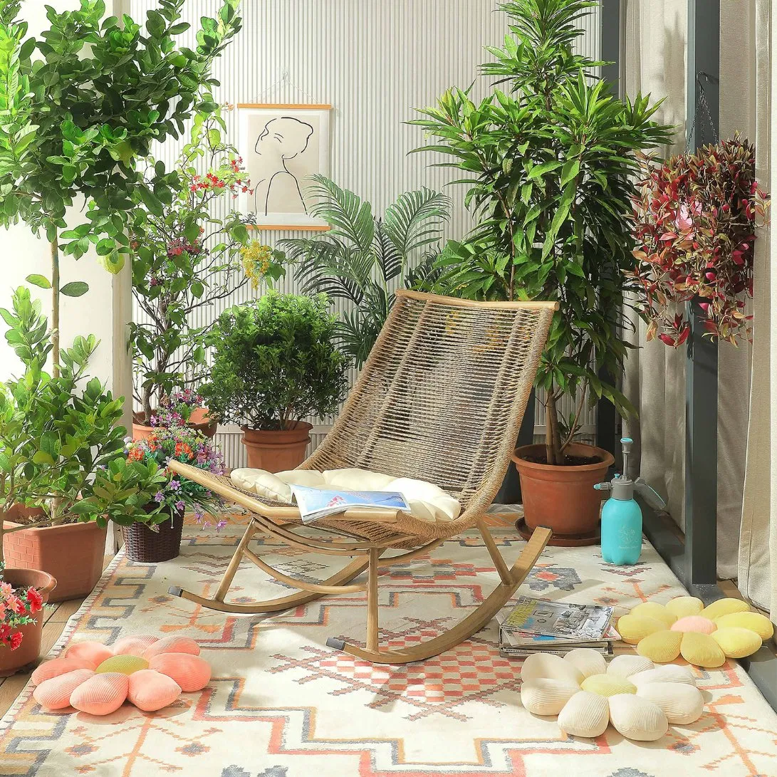 Chaise longue en rotin et aluminium pour patio extérieur, jardin, cour