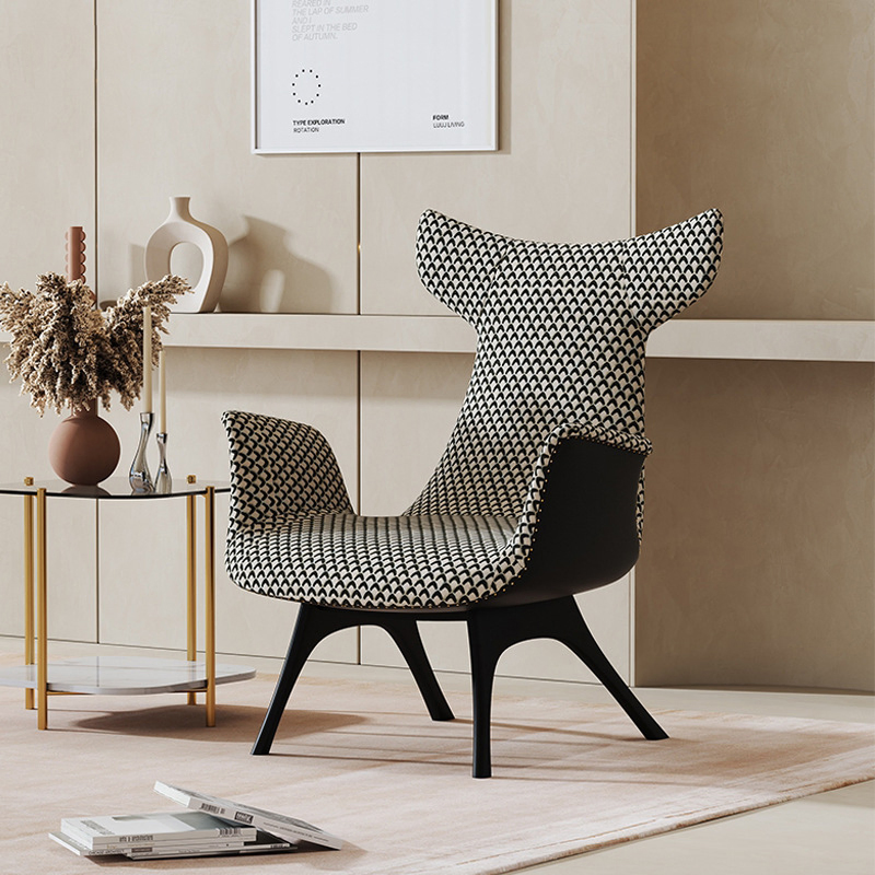 Nordic Creative Lounge Wooden Frame Fabric Arm Leisure Chair Ottoman Hotel Living Room Hotel Wingback Single Accent Sofa Chair