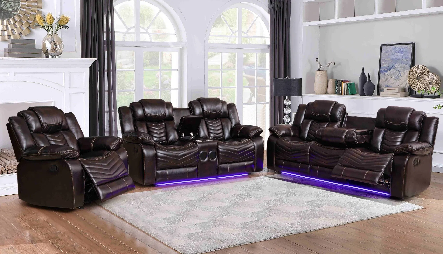 Wholesale Air Leather Power Reclining Sofa Loveseat with Dropdown Table LED Cup Holderreading Light wireless