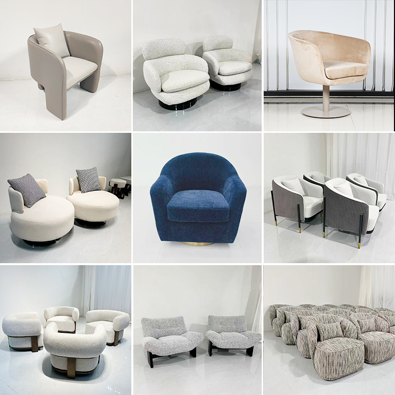 Modern Nordic Wholesale Custom Fabric Chaise Leisure Lazy Sofa Bedroom Cafe Accent Chair Furniture Home Living Room Hotel Dining Lounge Chair with Armrest