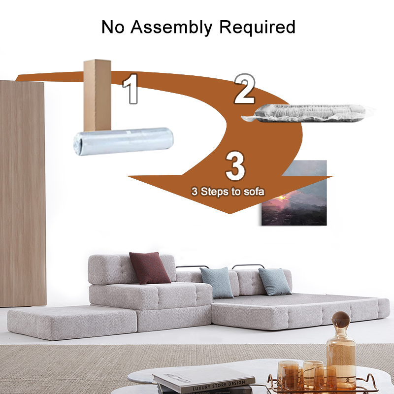 Compressed Sofa Modern Wide Seated Deep Double Chaise Compression Sofa Bed