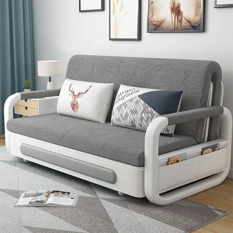 Sofa Cum Bed Living Room Furniture Modern Multi-Function Sofa Gray Fabric Storage Folding Sofa Bed