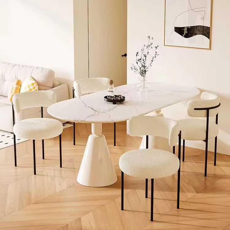 High Quality Italian Casual Fabric Single Chair Lambswool Lounge Kitchen Dining Chair Cream Boule Velvet Accent Restaurant Chair