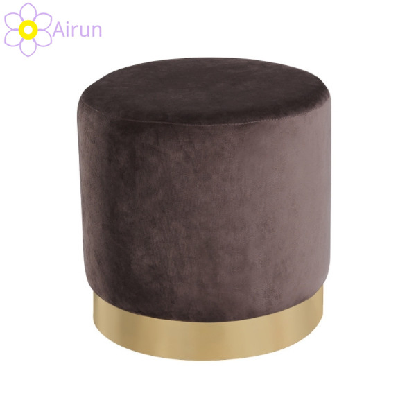 Modern Round Seat Footstool Multi Color Velvet Fabric Gold Metal Base Ottoman Stools Poufs