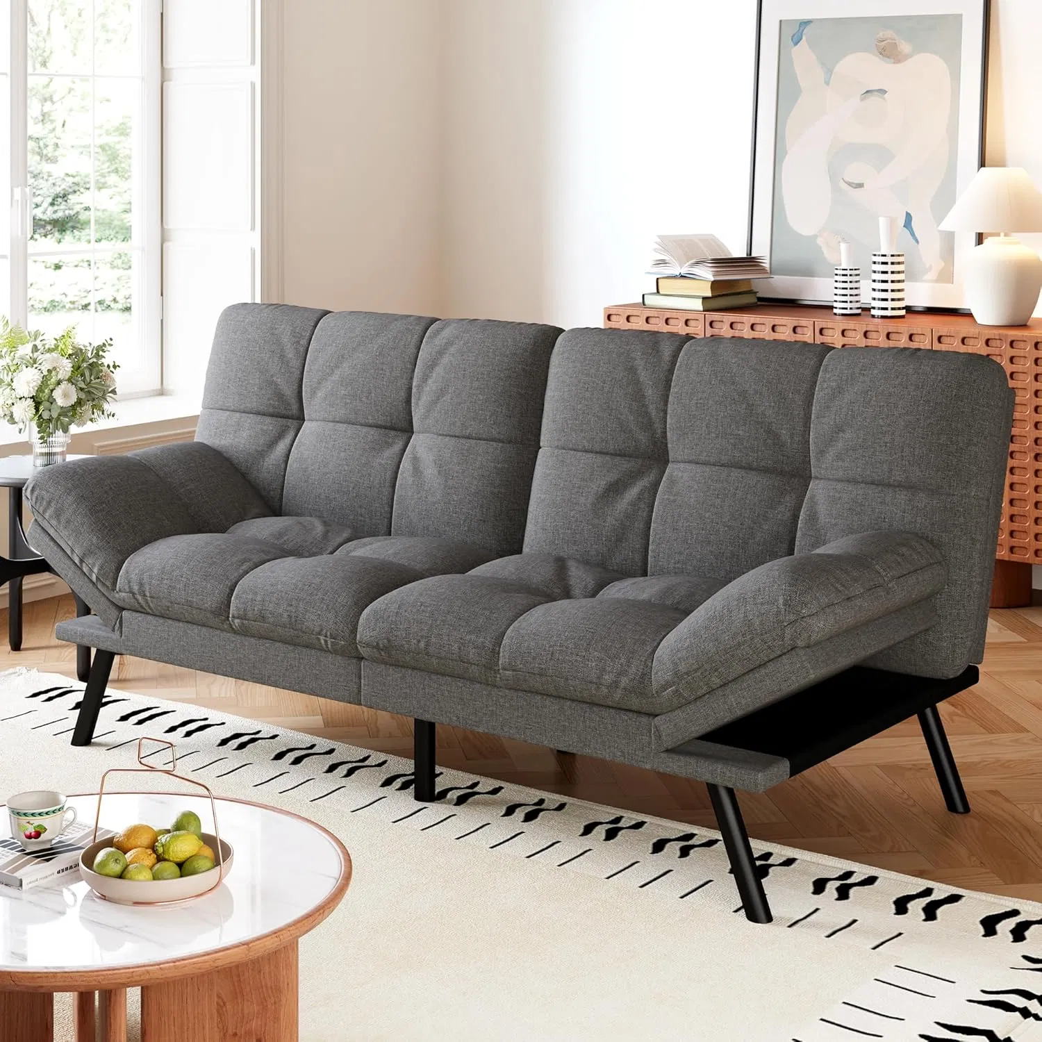 Multi-Functional Upholstered Sofa Bed for Small Families, Folding Design Sofa Cum Bed as Compressed Modern Home Furniture Leather Sofa Set in Living Spaces