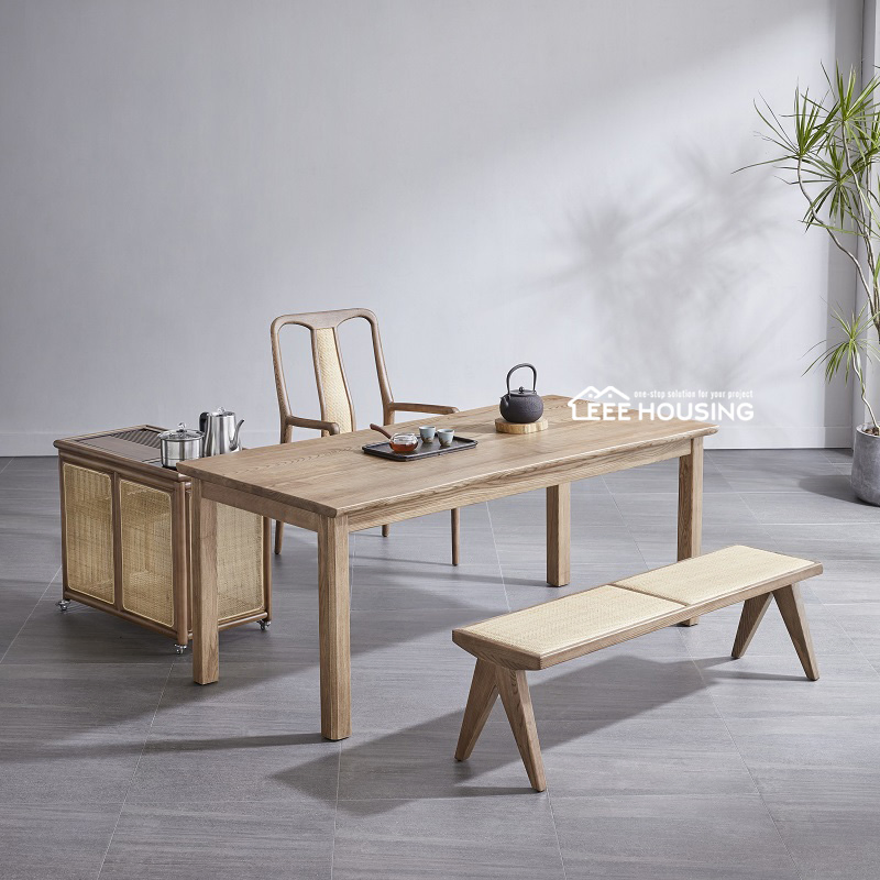 China Factory Supply Solid Wooden Rattan Cane Webbing Long Bench Living Room Dining Room Stool Shoes Chandigarh Stool