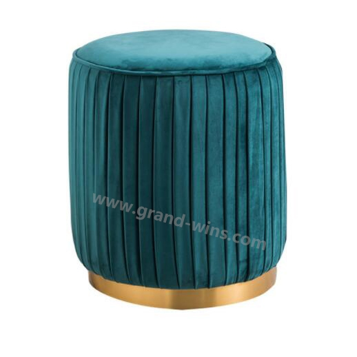 Living Room Footstool Luxury Elegant Blue Stainless Steel Gold Hotel Ottoman Pouf