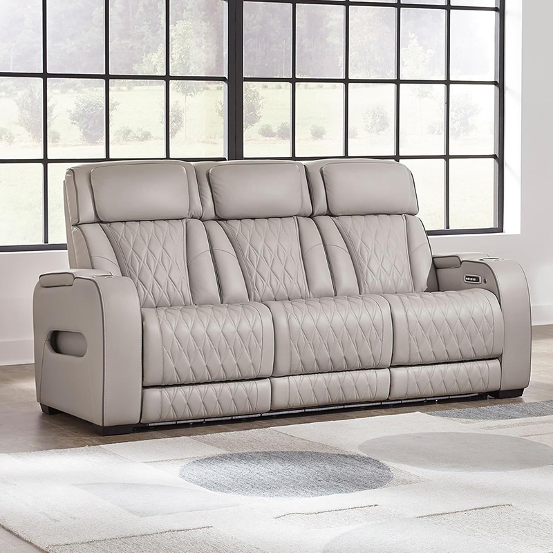 Contemporary Leather Match Power Reclining Sofa