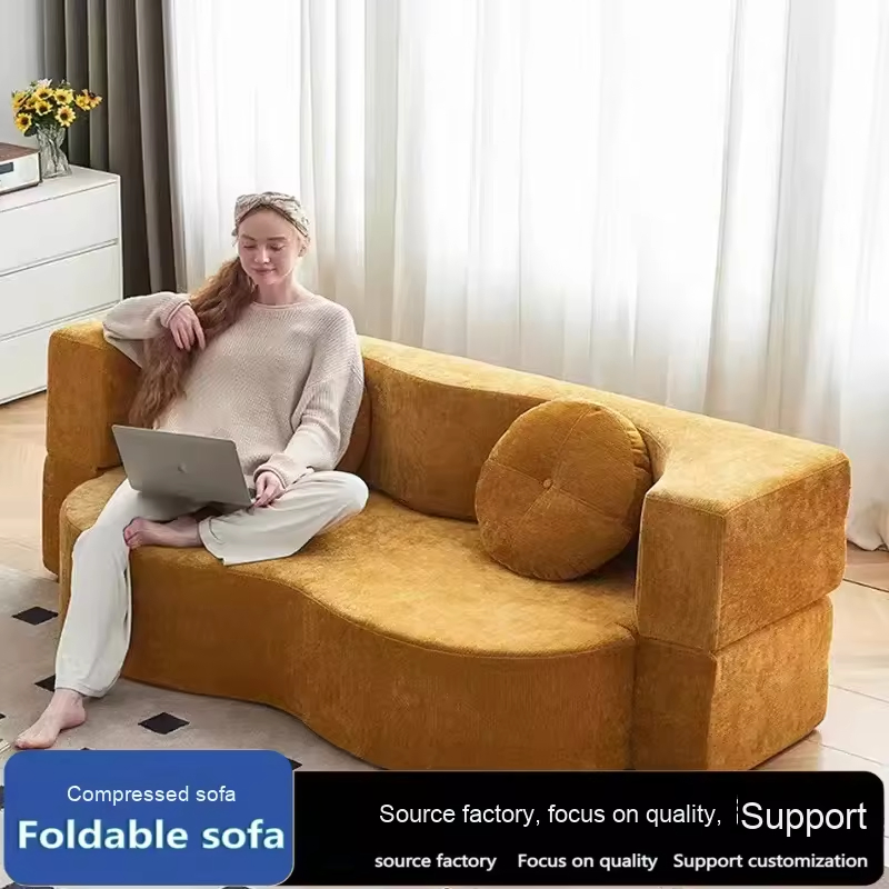 Contemporary Wave Edge Convertible Loveseat Blue Teddy Fabric