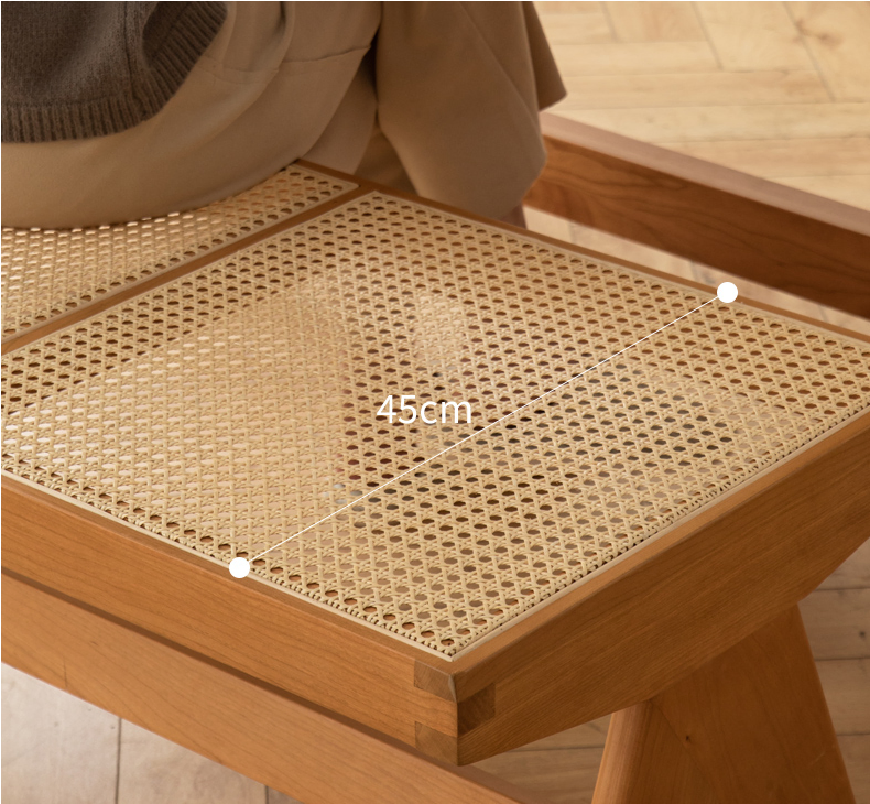 Rustic Solid Wood Bench with Rattan Accents for Dining Spaces