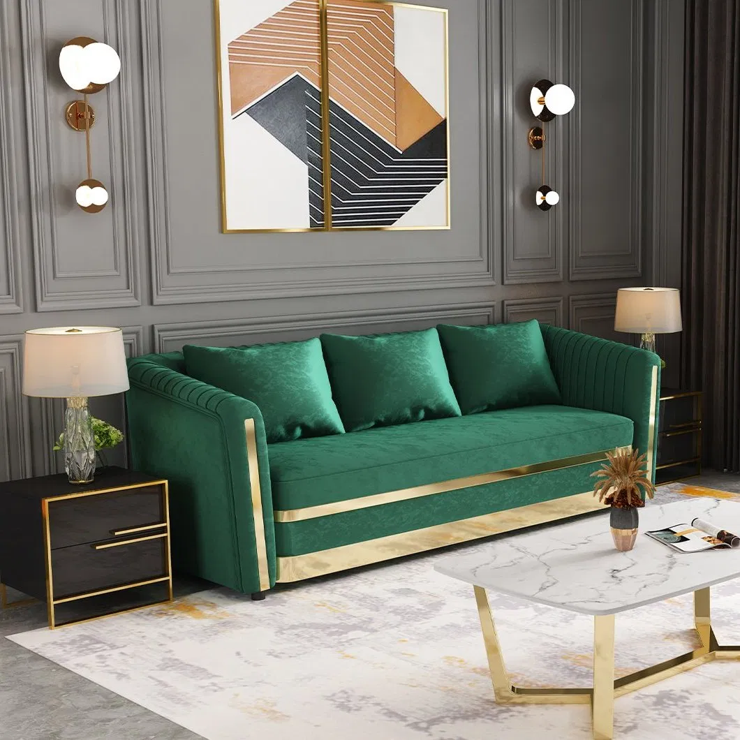 Luxury Modern Metal Green Velvet Sectional Set Living Room Fabric Sofa for Home Furniture Design