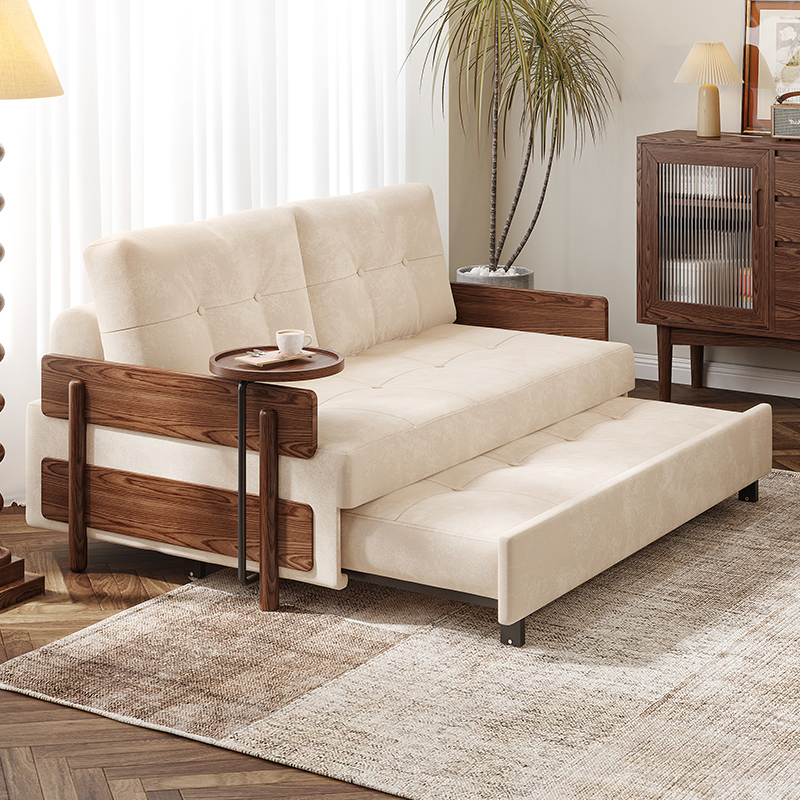 Wooden Modern Convertible Futon Sofa Come Bed Pull out Folding Sleeper Sofabed