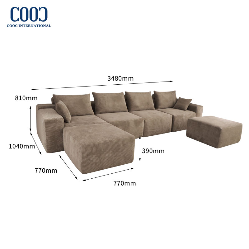 Foshan Wholesale Modern Luxury Foam L Shape Corner Fabric Home Furniture Modular Sectional Compression Sofa for Hotel Living Room Apartment Villa