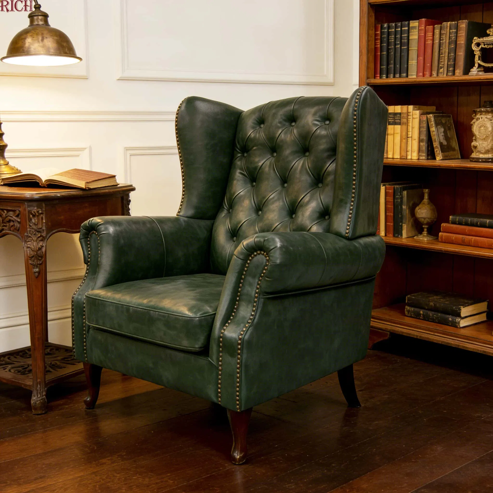 Modern Hotel Living Room Vintage Retro Leather Button Wingback Leisure Accent Chair