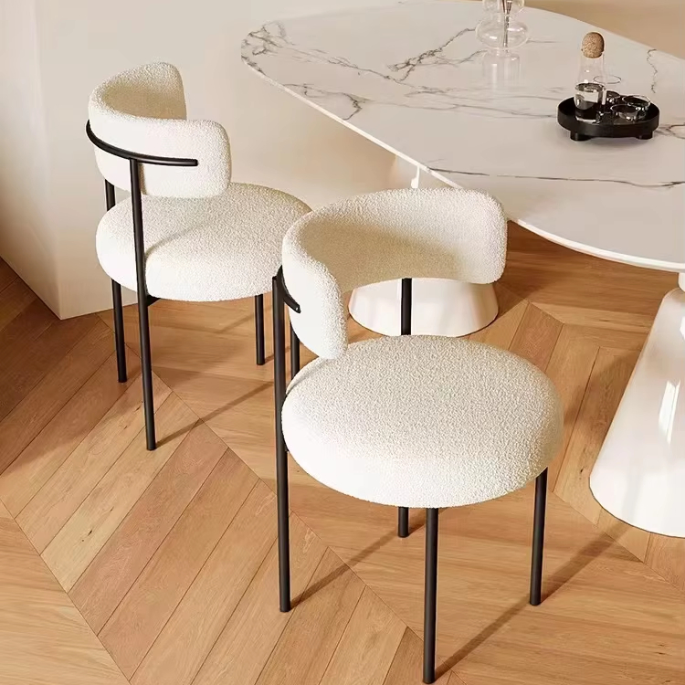 High Quality Italian Casual Fabric Single Chair Lambswool Lounge Kitchen Dining Chair Cream Boule Velvet Accent Restaurant Chair