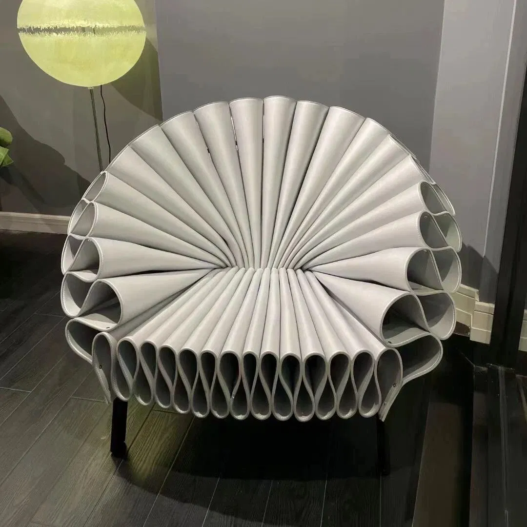 Modern Designer Hotel Lobby Armchair Creative Red Genuine Leather Accent Chair Tufting